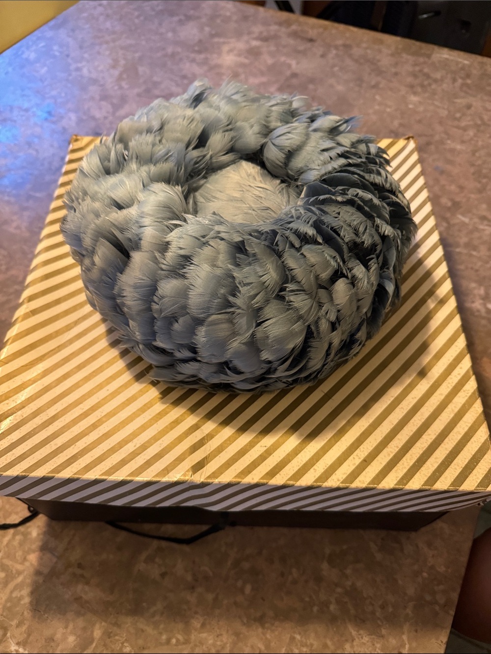 Vintage Dusty-Blue Feather Donut Hat in Light Blue - Cozy Women’s Accessory